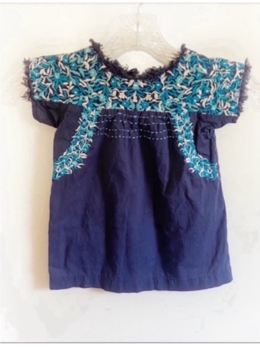 Peek Little Peanut dress navy boho embroidered shift